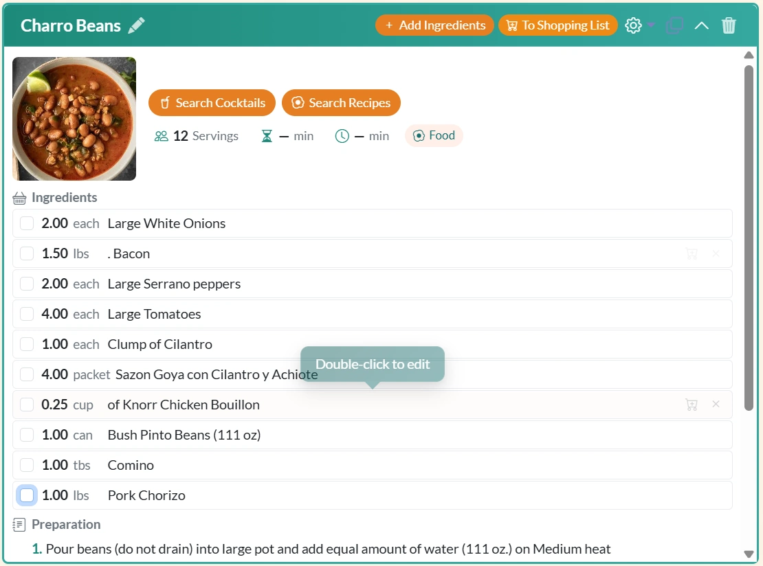 Recipes & Shopping List